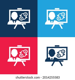 Bitcoin Presentation With Coins And Male Businessman blue and red four color minimal icon set