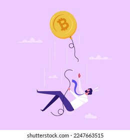 Bitcoin price collapse, crypto currency volatility price roaring fast and fall down causing investor huge loss concept