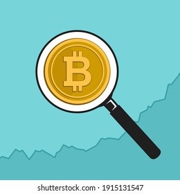 Bitcoin price. Digital currency analysis. Rising chart and the growing point value of cryptocurrency. Financial trading and investment. Vector illustration.
