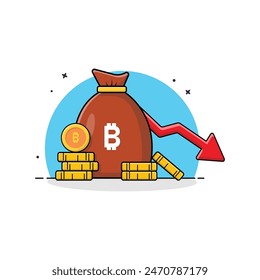 Bitcoin Price Drops Stock Market Vector Illustration. Cryptocurrency Concept Design.
