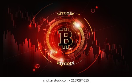 Bitcoin Price Falling concept, Bitcoin digital cryptocurrency on red chart background, vector illustration