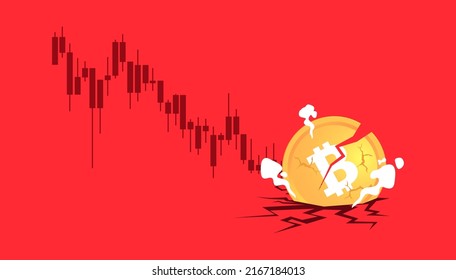 Bitcoin price going down. Bitcoin price falls to all time low. Bitcoin crash design. Vector - Shutterstock ID 2167184013