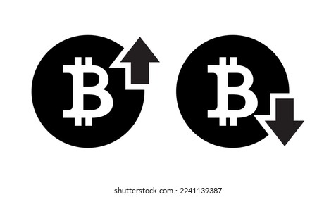 Bitcoin price increase decrease icon vector. Cryptocurrency market up down symbol