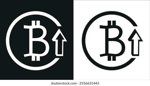  Bitcoin price increasing and decreasing icon set in black and white color.currency rising and falling symbol set. Bitcoin on white background