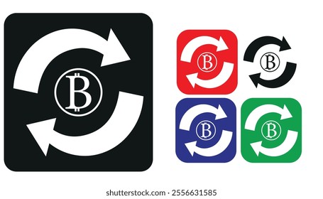  Bitcoin price increasing and decreasing icon set in black and white color.currency rising and falling symbol set. Bitcoin on white background