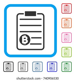 Bitcoin Price List icon. Flat gray pictogram symbol inside a light blue rounded rectangle. Black, gray, green, blue, red, orange color additional versions of Bitcoin Price List vector.