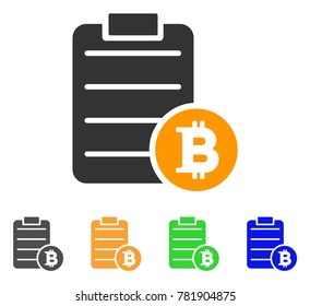 Bitcoin Price List icon. Vector illustration style is a flat iconic bitcoin price list symbol with grey, green, blue, yellow color variants. Designed for web and software interfaces.