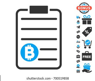 Bitcoin Price List pictograph with free bonus design elements. Vector illustration style is flat iconic symbols.