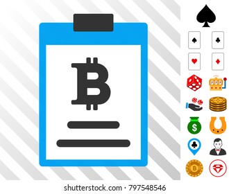 Bitcoin Price Pad pictograph with bonus gambling graphic icons. Vector illustration style is flat iconic symbols. Designed for gamble gui.