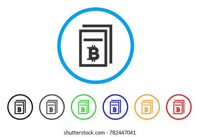 Bitcoin Price Pages rounded icon. Style is a flat grey symbol inside light blue circle with bonus color versions. Bitcoin Price Pages vector designed for web and software interfaces.