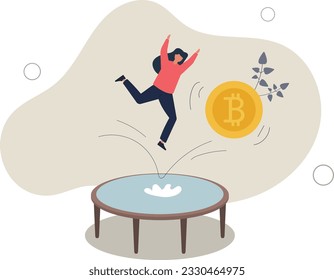 Bitcoin price rebound, crypto currency bounce back to rising up after falling down concept.flat vector illustration.