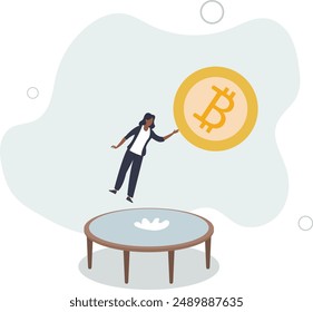 Bitcoin price rebound, crypto currency bounce back to rising up after falling down concept.flat design.illustration with people.