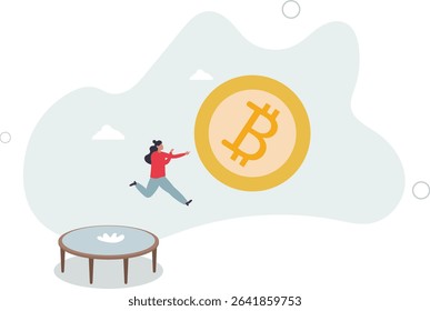 Bitcoin price rebound, crypto currency bounce back to rising up after falling down concept. character life .