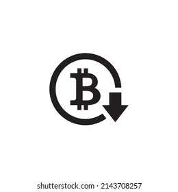 Vector de icono de reducción de precios de bitcoin. Símbolo de signo descendente del mercado de criptodivisa