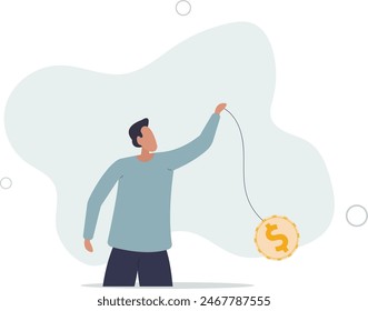 Bitcoin price swing like yoyo, crypto currency risk or volatility, trader control and manipulate price.flat vector illustration.