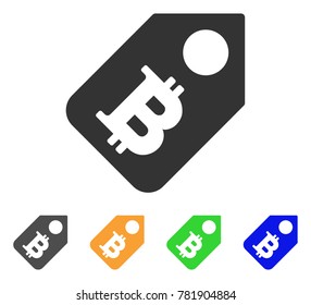 Bitcoin Price Tag icon. Vector illustration style is a flat iconic bitcoin price tag symbol with grey, green, blue, yellow color versions. Designed for web and software interfaces.