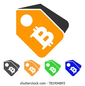 Bitcoin Price Tags icon. Vector illustration style is a flat iconic bitcoin price tags symbol with grey, green, blue, yellow color versions. Designed for web and software interfaces.