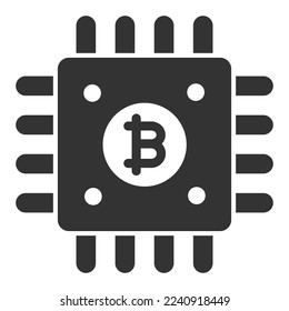 Bitcoin as a processor - icon, illustration on white background, glyph style
