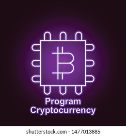 bitcoin processor outline icon in neon style. Element of cryptocurrency illustration icons. Signs and symbols can be used for web, logo, mobile app, UI, UX on black background