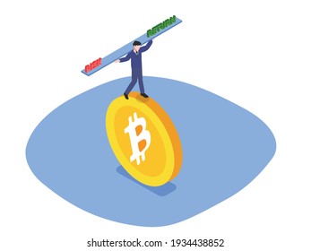 Bitcoin profit and risk management 3D isometric vector concept for banner, website, illustration, landing page, flyer, etc
