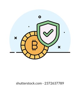 Bitcoin with protection shield, concept vector of bitcoin security