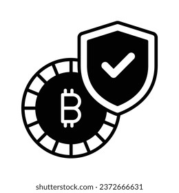 Bitcoin with protection shield, concept vector of bitcoin security