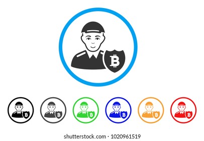 Bitcoin Protector rounded icon. Style is a flat bitcoin protector grey symbol inside light blue circle with black, gray, green, blue, red, orange versions.