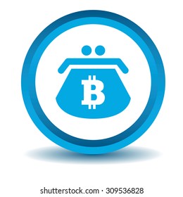 Bitcoin purse icon, blue, 3D, isolated on white
