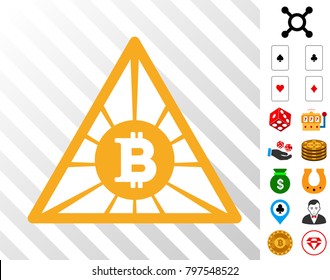 Bitcoin Pyramid icon with bonus gambling graphic icons. Vector illustration style is flat iconic symbols. Designed for casino apps.