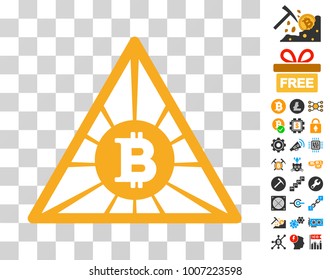 Bitcoin Pyramid icon with bonus bitcoin mining and blockchain design elements. Vector illustration style is flat iconic symbols. Designed for crypto-currency software.