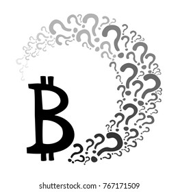 Bitcoin, question marks and place for your text. Vector Illustration
