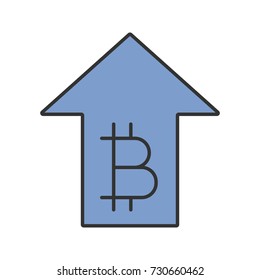 Bitcoin rate rising color icon. Cryptocurrency with up arrow. Isolated vector illustration