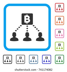 Bitcoin Recipients icon. Flat gray iconic symbol inside a light blue rounded square. Black, gray, green, blue, red, orange color variants of Bitcoin Recipients vector.