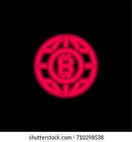 Bitcoin red glowing neon ui ux icon. Glowing sign logo vector