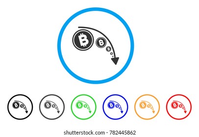 Bitcoin Reduce Trend rounded icon. Style is a flat grey symbol inside light blue circle with bonus color variants. Bitcoin Reduce Trend vector designed for web and software interfaces.