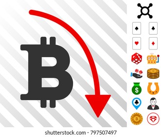 Bitcoin Reduction Trend icon with bonus casino pictograms. Vector illustration style is flat iconic symbols. Designed for gamble gui.