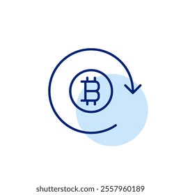 Bitcoin and refresh arrow. Crypto wallet reload. Automated updates and synchronization. Pixel perfect, editable stroke icon