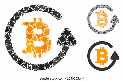 Bitcoin refund composition of unequal parts in different sizes and color hues, based on Bitcoin refund icon. Vector uneven parts are organized into composition.