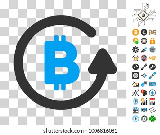 Bitcoin Refund pictograph with bonus bitcoin mining and blockchain pictographs. Vector illustration style is flat iconic symbols. Designed for crypto-currency apps.