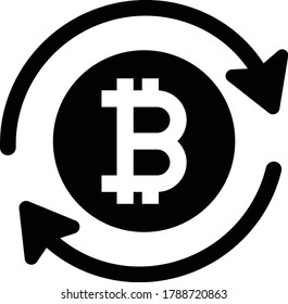Bitcoin, refund, reload black icon