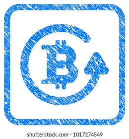 Bitcoin Refund rubber seal stamp watermark. Icon vector symbol with grunge design and unclean texture inside rounded square frame. Scratched blue emblem on a white background.