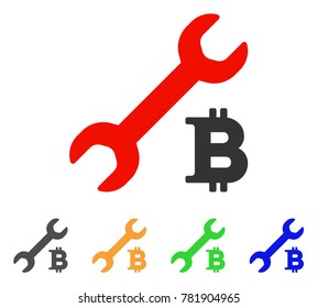 Bitcoin Repair Cost icon. Vector illustration style is a flat iconic bitcoin repair cost symbol with grey, green, blue, yellow color variants. Designed for web and software interfaces.