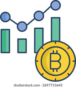 Diseño de icono de color lineal de informe de Bitcoin