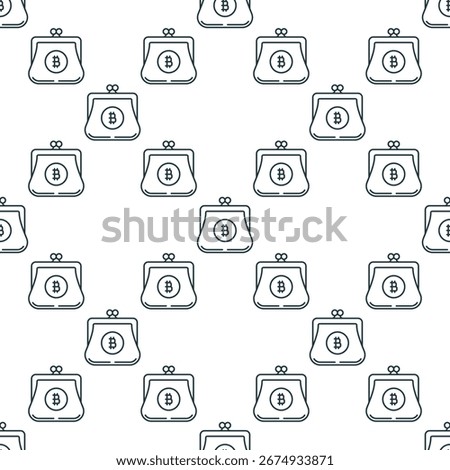 Bitcoin retro wallet vector Cryptocurrency Investment concept thin line seamless pattern