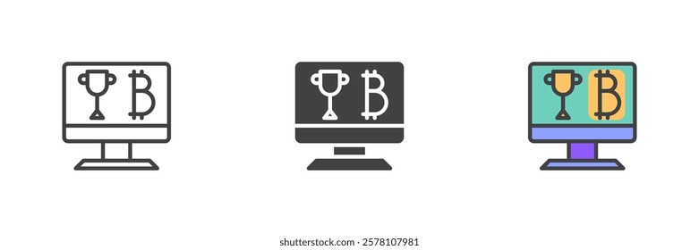 Bitcoin reward different style icon set. Line, glyph and filled outline colorful version, outline and filled vector sign. Symbol, logo illustration. Vector graphics