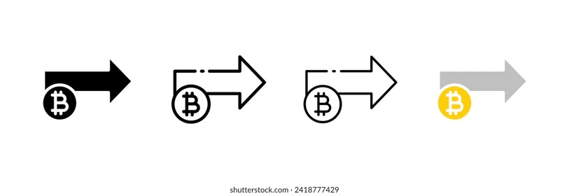 Juego de iconos de flecha derecha de bitcoin. Estilo lineal. Iconos del vector