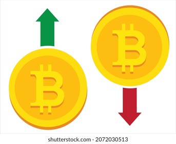 Bitcoin rises and falls in value vector illustration Bitcoin and blockchain concept, rise and fall of bitcoin price