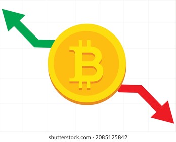 Bitcoin rises and falls in value vector illustration Bitcoin and blockchain concept, rise and fall of bitcoin price