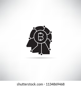 bitcoin and robotic head icon