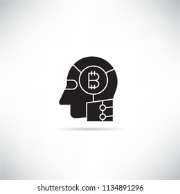 bitcoin and robotic head icon